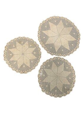 Vintage Lace Doilies Set of 3 Beige Round Crochet Table Decor 11.5" & 9.5"